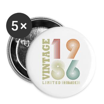 Vintage, 1986, Rétro, Vintage, Cadeau d’anniversaire - Lot de 5 grands badges (56 mm) - blanc - Devant