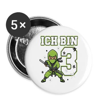 I'm 3 Ninja 3rd Birthday Green Karate - Buttons large 2.2''/56 mm (5-pack) - white - Front