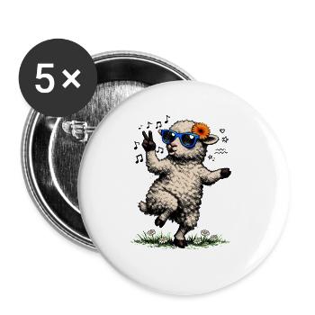 Lamb with sunglasses & flowers - Buttons large 2.2''/56 mm (5-pack) - white - Front