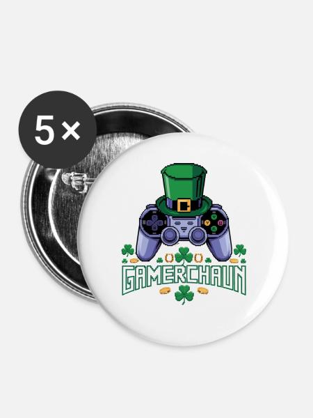 GamerChain Pixel Leprechaun - Buttons groß 56 mm (5er Pack) - Weiß