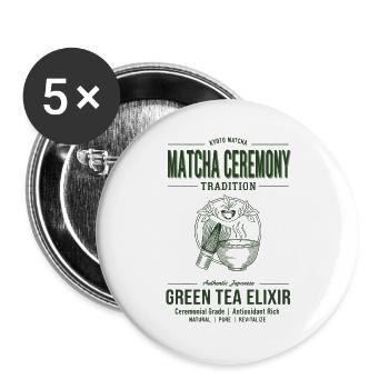 Matcha Ceremony Tradition Green Tea Elixir Kyoto - Buttons groß 56 mm (5er Pack) - Weiß - Vorne