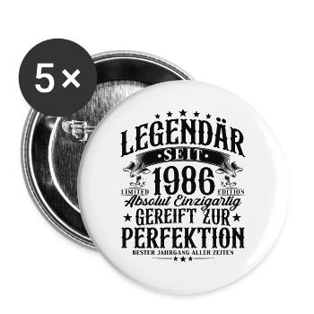 Légendaire depuis 1986 Cadeau d’anniversaire vintage - Lot de 5 grands badges (56 mm) - blanc - Devant