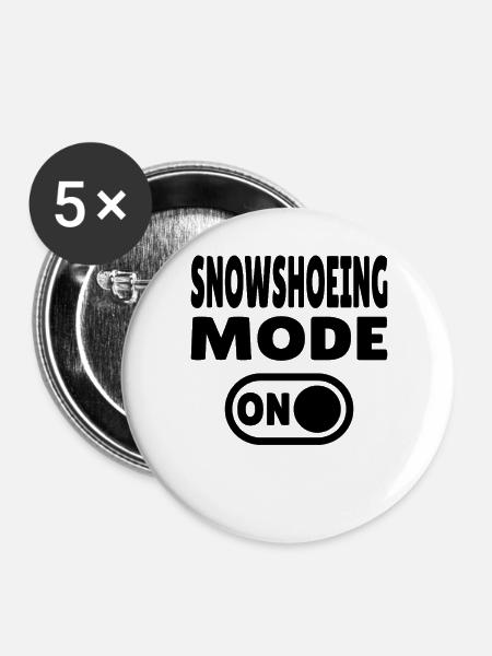 Snowshoeing Mode ON Winterabenteuer im Schnee - Buttons groß 56 mm (5er Pack) - Weiß