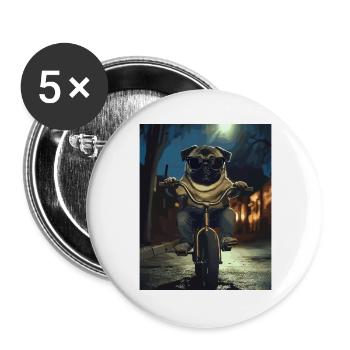 Carlin à vélo la nuit - Lot de 5 grands badges (56 mm) - blanc - Devant