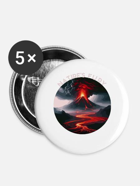 Vulkan und Lava: Naturgewalt - Buttons groß 56 mm (5er Pack) - Weiß