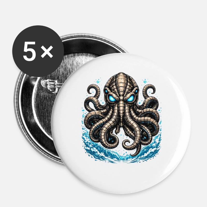 Glowing Kraken in the Storm - Buttons large 2.2''/56 mm (5-pack) - white