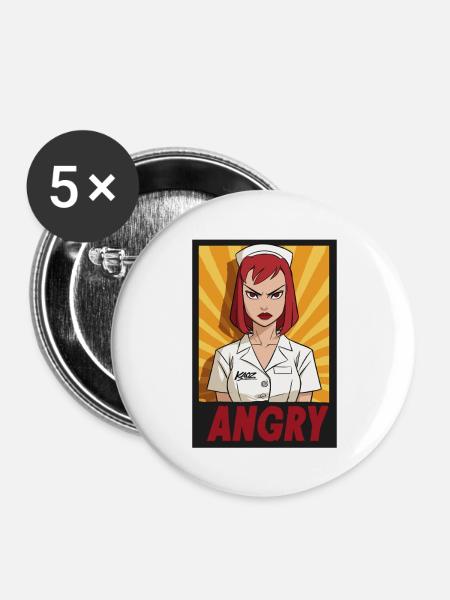 Wütende Krankenschwester Pop-Art - Buttons groß 56 mm (5er Pack) - Weiß