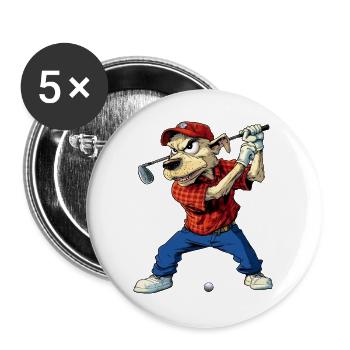 Hunde Golf - Buttons groß 56 mm (5er Pack) - Weiß - Vorne