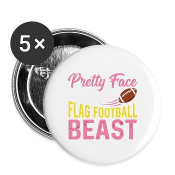 Bête du Flag Football - Citation drôle de joli visage - Lot de 5 grands badges (56 mm) - blanc - Devant