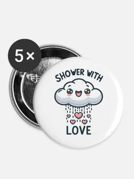 Regenwolke der Liebe mit Herzen - Buttons groß 56 mm (5er Pack) - Weiß