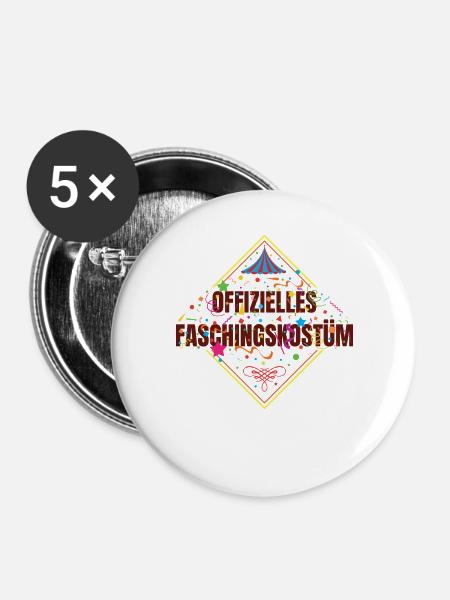 Offizielles Faschingskostüm - Buttons groß 56 mm (5er Pack) - Weiß