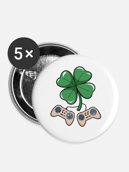 Glücksklee Retro Gaming Design - Buttons groß 56 mm (5er Pack) - Weiß