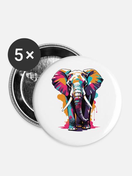 Elefant - Buttons groß 56 mm (5er Pack) - Weiß