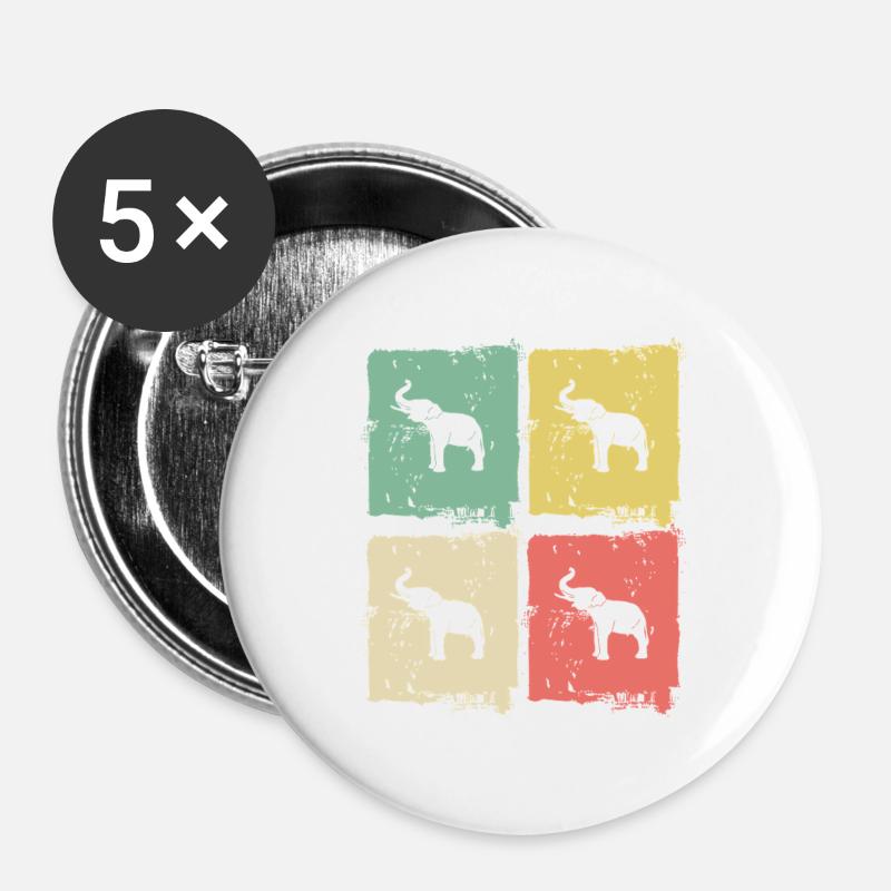 Elephant Quadri Pastel Pattern - Buttons large 2.2''/56 mm (5-pack) - white