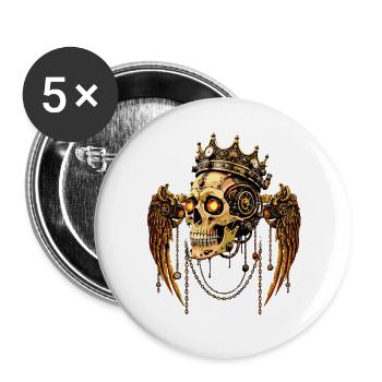COURONNE DE CRÂNE STEAMPUNK - Lot de 5 grands badges (56 mm) - blanc - Devant