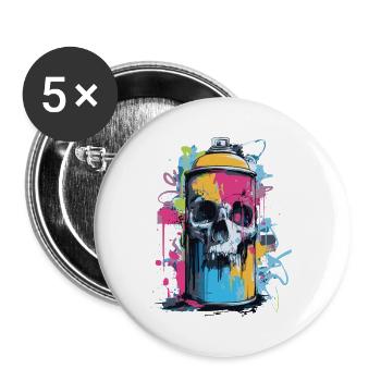 Skull Graffiti Spray Can - Buttons large 2.2''/56 mm (5-pack) - white - Front