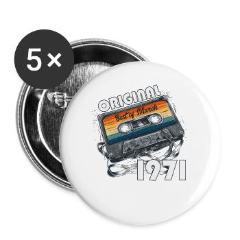55. Geburtstag Geschenk Mann Frau März 1971 - Buttons groß 56 mm (5er Pack) - Weiß - Vorne