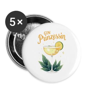 Gin Prinzessin – Queen of Gin & Tonic - Buttons groß 56 mm (5er Pack) - Weiß - Vorne