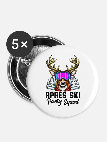 Apres Ski Party Squad - Buttons groß 56 mm (5er Pack) - Weiß