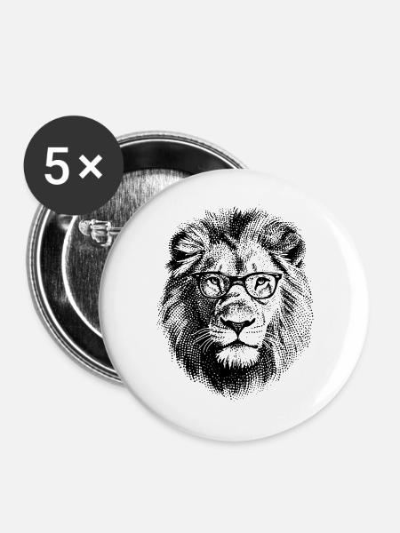 Löwe mit Brille - Buttons groß 56 mm (5er Pack) - Weiß
