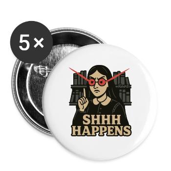 Bibliothek Frau mit roten Augen und SHHH Happens - Buttons groß 56 mm (5er Pack) - Weiß - Vorne