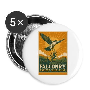 Falknerei: alt, wild, lebendig | Greifvogel - Buttons groß 56 mm (5er Pack) - Weiß - Vorne