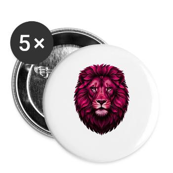 Lion rose avec crinière fleurie - Lot de 5 grands badges (56 mm) - blanc - Devant