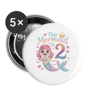Meerjungfrau 2. Geburtstag 2 Jahre - Buttons groß 56 mm (5er Pack) - Weiß - Vorne