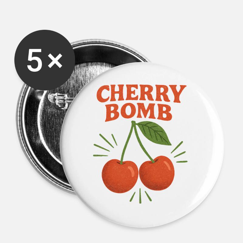 Cherry Bomb Duo Illustration - Buttons groß 56 mm (5er Pack) - Weiß