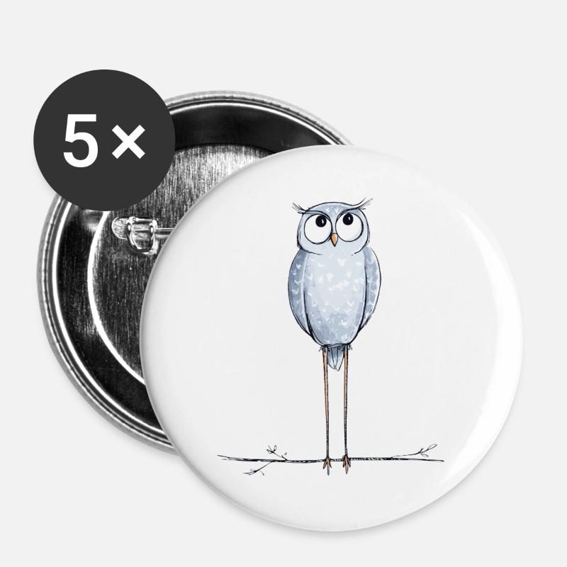 Cute Owl - Buttons large 2.2''/56 mm (5-pack) - white