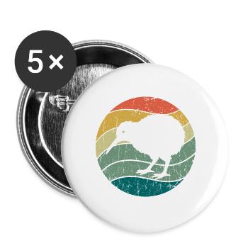 Neuseeland Niedlicher Kiwi-Vogel Retro Vintage - Buttons groß 56 mm (5er Pack) - Weiß - Vorne