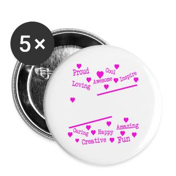 Pink Hearts Positive Inspirational Words Art Tee - Buttons groß 56 mm (5er Pack) - Weiß - Vorne