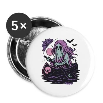 Ghost in the boat with moon and bat - Buttons large 2.2''/56 mm (5-pack) - white - Front