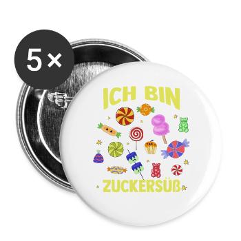 Süschigkeiten Naschkatze Süßes Mädchen - Buttons groß 56 mm (5er Pack) - Weiß - Vorne