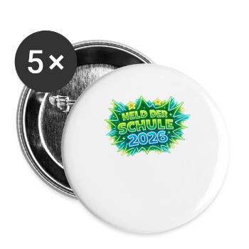 Held der Schule 2026 Einschulung - Buttons groß 56 mm (5er Pack) - Weiß - Vorne