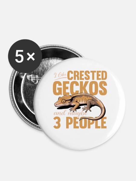 Funny Reptile Crested Gecko - Buttons groß 56 mm (5er Pack) - Weiß