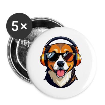 Chien avec un casque Beat Dog Cool Aussie Motif - Lot de 5 grands badges (56 mm) - blanc - Devant