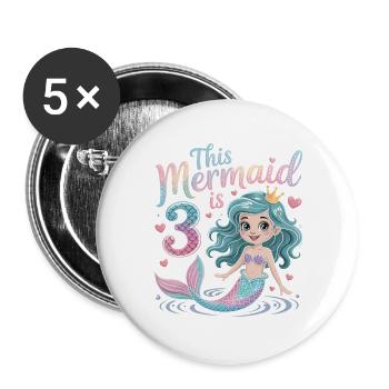 Meerjungfrau 3. Geburtstag 3 Jahre - Buttons groß 56 mm (5er Pack) - Weiß - Vorne