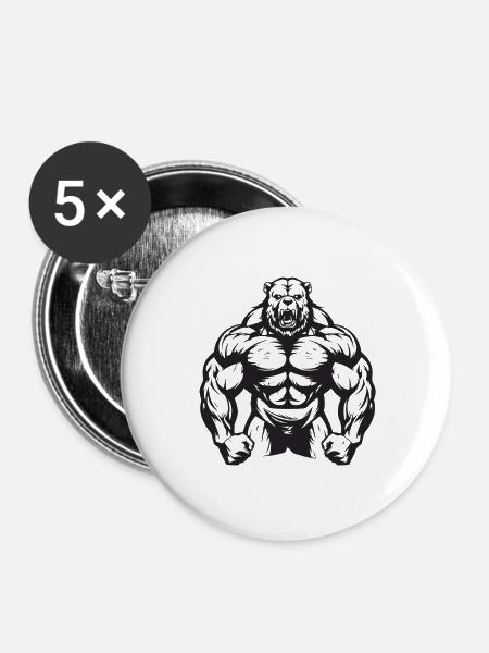 Grizzly Bär Workout - Buttons groß 56 mm (5er Pack) - Weiß
