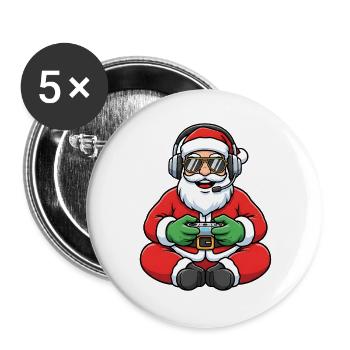 Père Noël joueur jouant à la manette de jeu vidéo - Lot de 5 grands badges (56 mm) - blanc - Devant