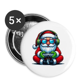 Père Noël joueur jouant à la manette de jeu vidéo - Lot de 5 grands badges (56 mm) - blanc - Devant