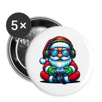 Père Noël joueur jouant à la manette de jeu vidéo - Lot de 5 grands badges (56 mm) - blanc - Devant