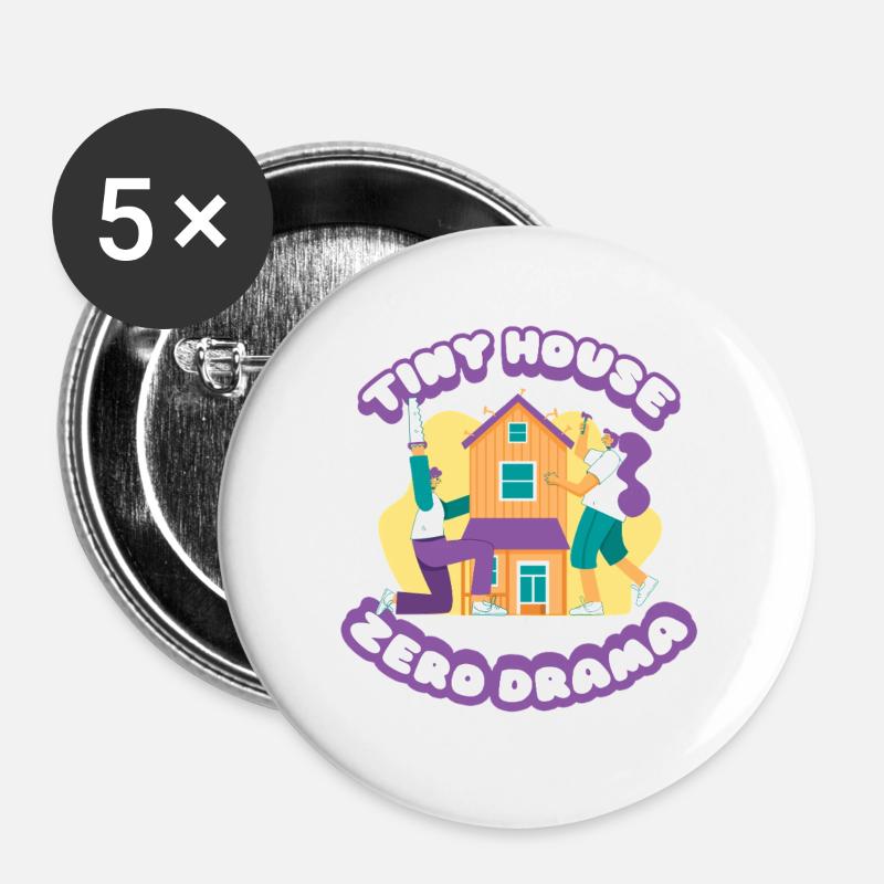 Tiny House Zero Drama - Buttons groß 56 mm (5er Pack) - Weiß