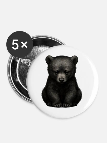 Dunkler Bärenjunge im Sitzen - Buttons groß 56 mm (5er Pack) - Weiß