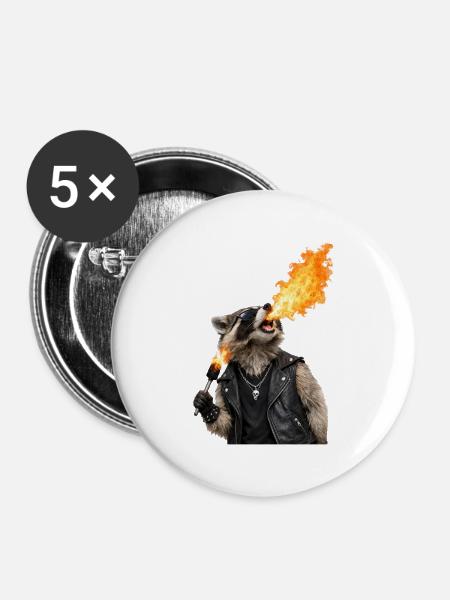 Feuer-Räuber im Lederlook - Buttons groß 56 mm (5er Pack) - Weiß