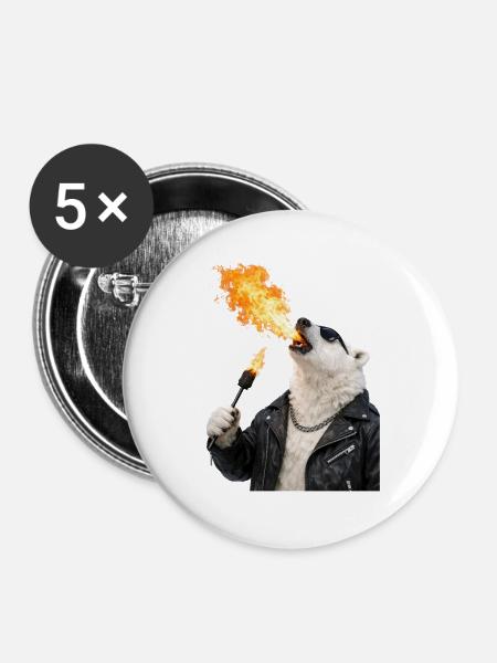 Polar Bär Feueratem Lederjacke - Buttons groß 56 mm (5er Pack) - Weiß
