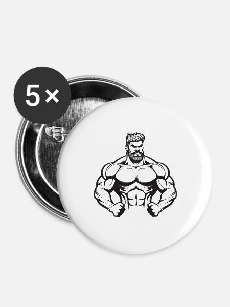 Bodybuilder Fitness - Buttons groß 56 mm (5er Pack) - Weiß
