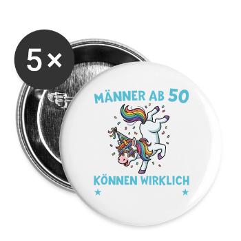 50. Geburtstag Männer Einhorn 50 Jahre - Buttons groß 56 mm (5er Pack) - Weiß - Vorne