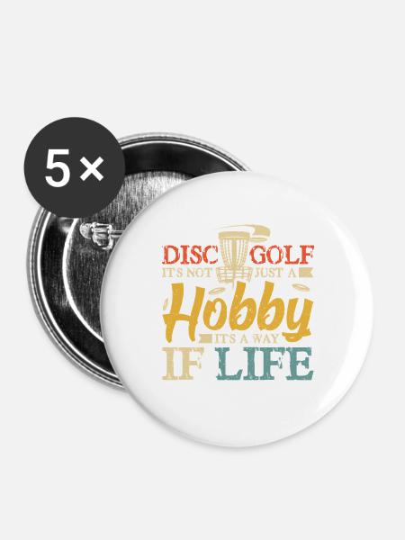 Disc Golf Geschenke Discgolf - Buttons groß 56 mm (5er Pack) - Weiß