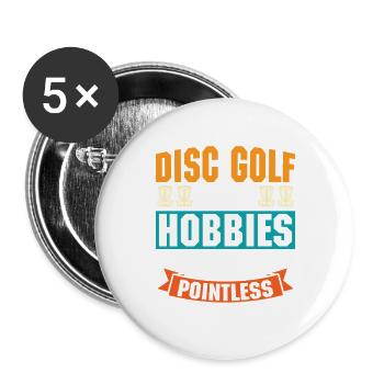 Disc Golf Geschenke Discgolf - Buttons groß 56 mm (5er Pack) - Weiß - Vorne